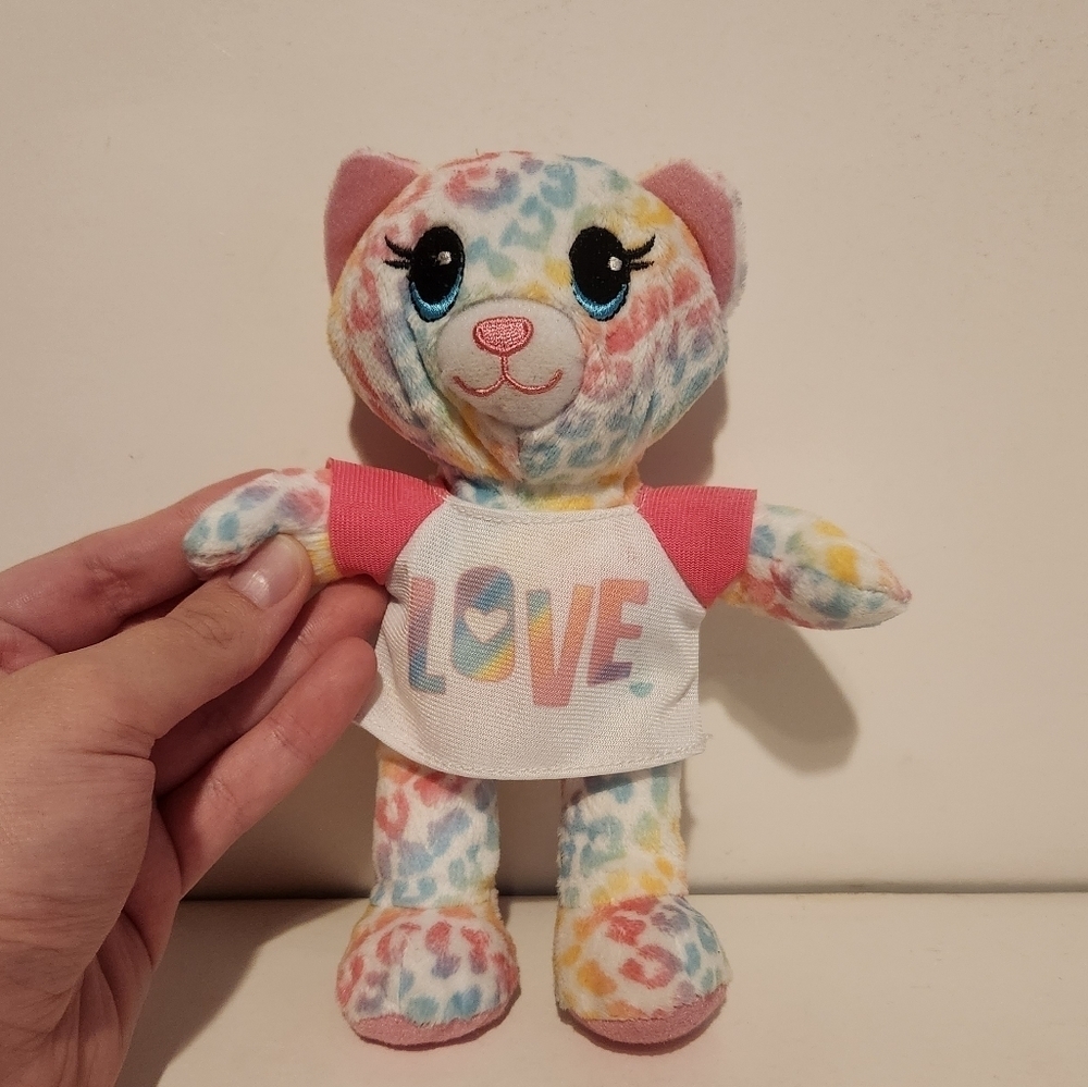 7" Mini Build A Bear Rainbow Leopard Print Teddy Bear Love Shirt Stuffed Animal